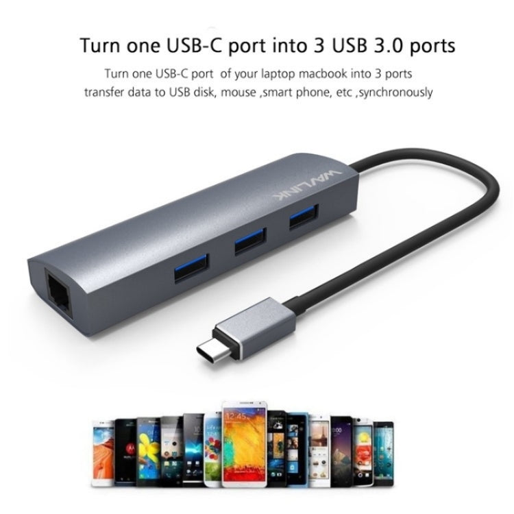 Adattatore hub USB-C con 3 porte USB 3.0, RJ45 e USB-C
