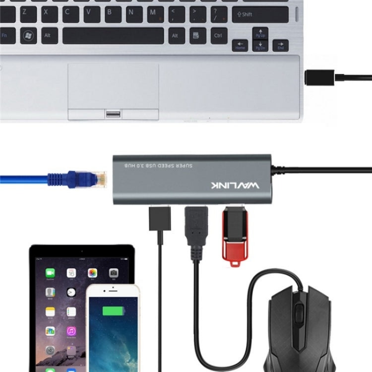Adattatore hub USB-C con 3 porte USB 3.0, RJ45 e USB-C