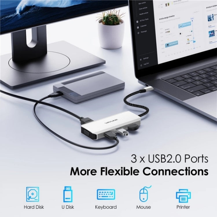 WAVLINK UMD304 Convertitore USB-C a Dual HD 4K 60Hz HUB Docking station per laptop 7 in 1, UMD304