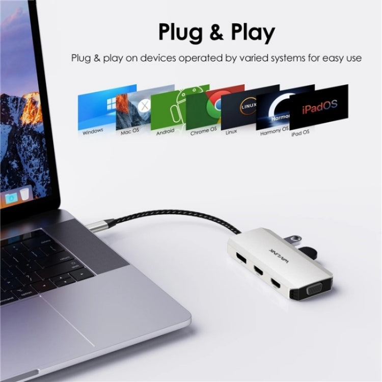 WAVLINK UMD304 Convertitore USB-C a Dual HD 4K 60Hz HUB Docking station per laptop 7 in 1, UMD304