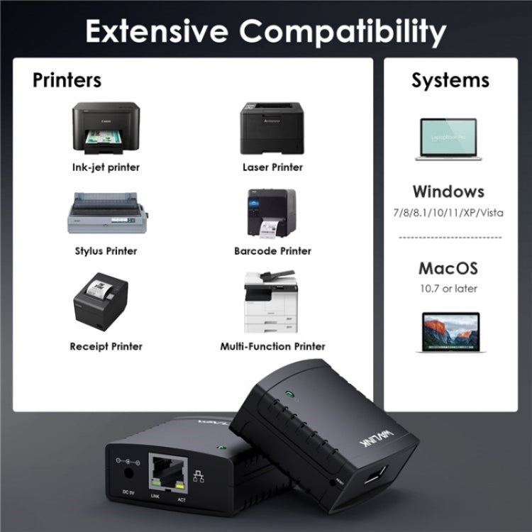 Wavlink NU72P11 Server di stampa di rete 100 Mbps USB 2.0