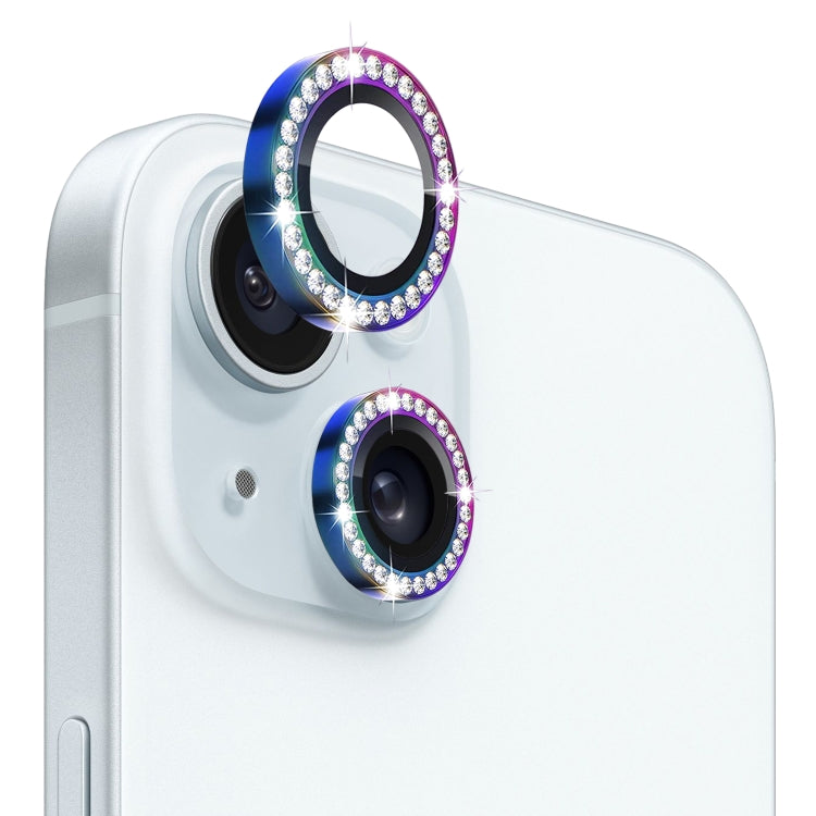 Pellicola protettiva per obiettivo fotocamera NORTHJO in vetro temperato con strass in metallo, For iPhone 15 / 15 Plus