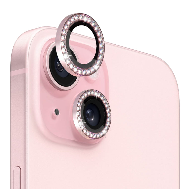 Pellicola protettiva per obiettivo fotocamera NORTHJO in vetro temperato con strass in metallo, For iPhone 15 / 15 Plus