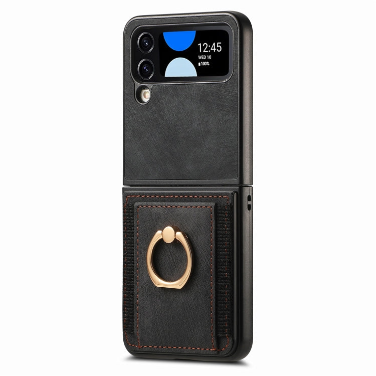 Custodia per telefono con borsa per carte ad anello retrò con sensazione sulla pelle, For Galaxy Z Flip4