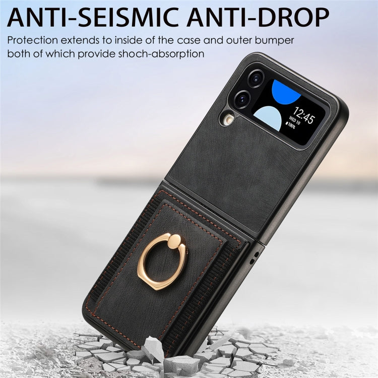 Custodia per telefono con borsa per carte ad anello retrò con sensazione sulla pelle, For Galaxy Z Flip4
