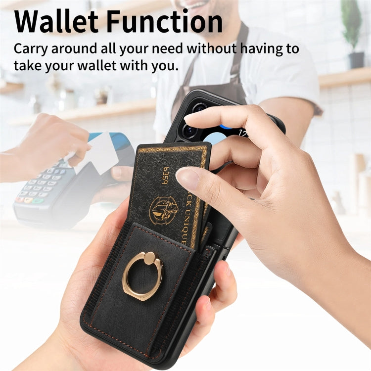 Custodia per telefono con borsa per carte ad anello retrò con sensazione sulla pelle, For Galaxy Z Flip4