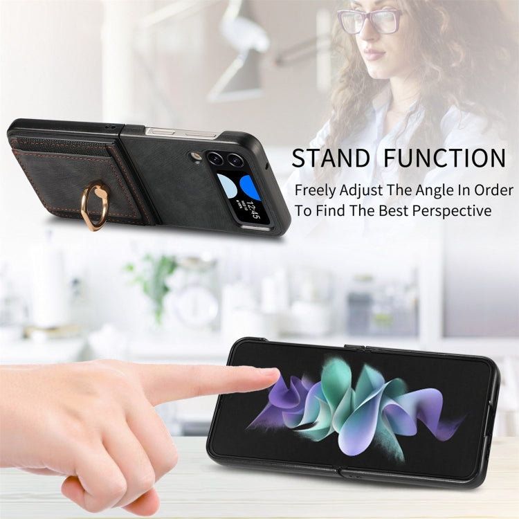 Custodia per telefono con borsa per carte ad anello retrò con sensazione sulla pelle, For Galaxy Z Flip4