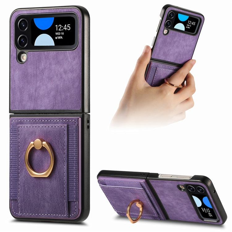 Custodia per telefono con borsa per carte ad anello retrò con sensazione sulla pelle, For Galaxy Z Flip4