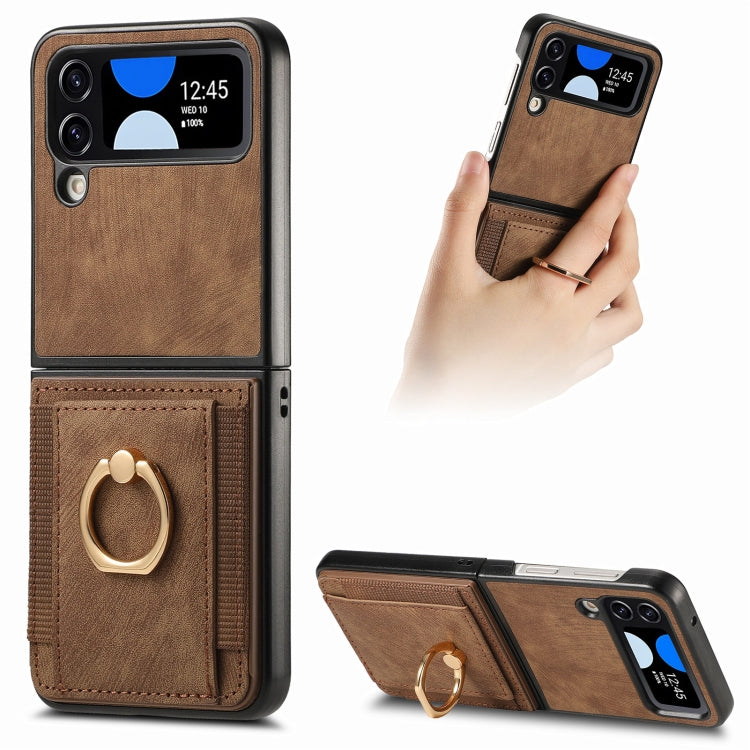 Custodia per telefono con borsa per carte ad anello retrò con sensazione sulla pelle, For Galaxy Z Flip4