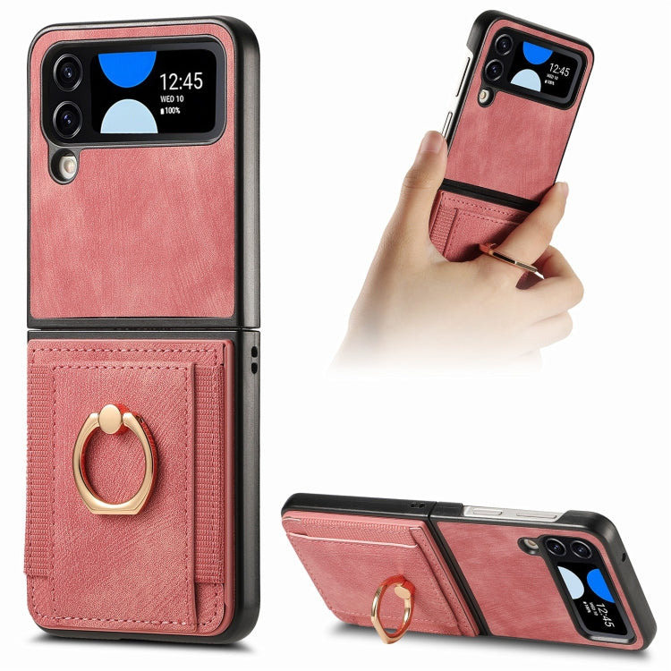 Custodia per telefono con borsa per carte ad anello retrò con sensazione sulla pelle, For Galaxy Z Flip4