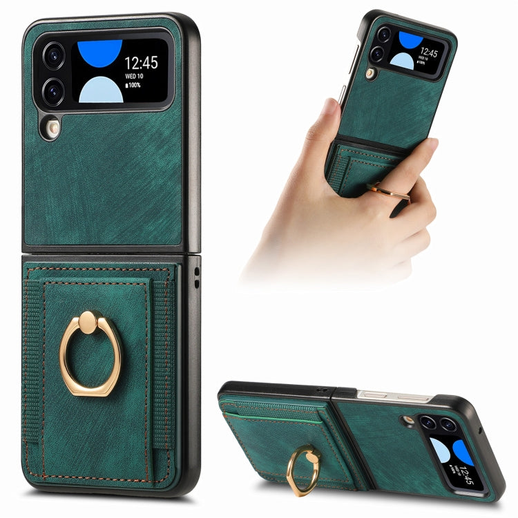 Custodia per telefono con borsa per carte ad anello retrò con sensazione sulla pelle, For Galaxy Z Flip4
