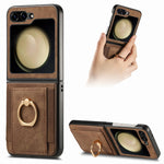 Custodia per telefono con borsa per carte ad anello retrò con sensazione sulla pelle, For Galaxy Z Flip8 5G, For Galaxy Z Flip7 5G, For Galaxy Z Flip6, For Galaxy Z Flip5