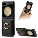 Custodia per telefono con borsa per carte ad anello retrò con sensazione sulla pelle, For Galaxy Z Flip8 5G, For Galaxy Z Flip7 5G, For Galaxy Z Flip6, For Galaxy Z Flip5