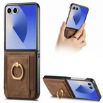 Custodia per telefono con borsa per carte ad anello retrò con sensazione sulla pelle, For Galaxy Z Flip8 5G, For Galaxy Z Flip7 5G, For Galaxy Z Flip6, For Galaxy Z Flip5