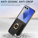 Custodia per telefono con borsa per carte ad anello retrò con sensazione sulla pelle, For Galaxy Z Flip8 5G, For Galaxy Z Flip7 5G, For Galaxy Z Flip6, For Galaxy Z Flip5