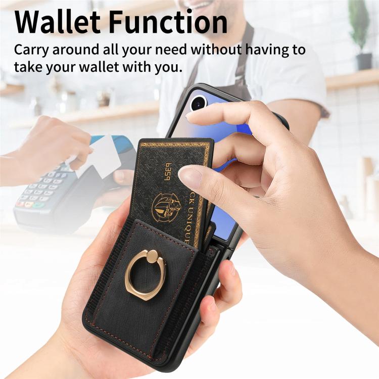 Custodia per telefono con borsa per carte ad anello retrò con sensazione sulla pelle, For Galaxy Z Flip8 5G, For Galaxy Z Flip7 5G, For Galaxy Z Flip6, For Galaxy Z Flip5
