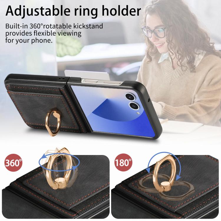 Custodia per telefono con borsa per carte ad anello retrò con sensazione sulla pelle, For Galaxy Z Flip8 5G, For Galaxy Z Flip7 5G, For Galaxy Z Flip6, For Galaxy Z Flip5