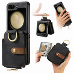 Custodia per telefono a portafoglio con cerniera verticale con anello retrò, For Galaxy Z Flip8 5G, For Galaxy Z Flip7 5G, For Galaxy Z Flip6