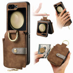 Custodia per telefono a portafoglio con cerniera verticale con anello retrò, For Galaxy Z Flip8 5G, For Galaxy Z Flip7 5G, For Galaxy Z Flip6