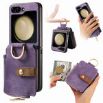 Custodia per telefono a portafoglio con cerniera verticale con anello retrò, For Galaxy Z Flip8 5G, For Galaxy Z Flip7 5G, For Galaxy Z Flip6