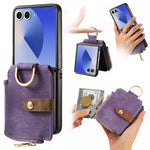 Custodia per telefono a portafoglio con cerniera verticale con anello retrò, For Galaxy Z Flip8 5G, For Galaxy Z Flip7 5G, For Galaxy Z Flip6