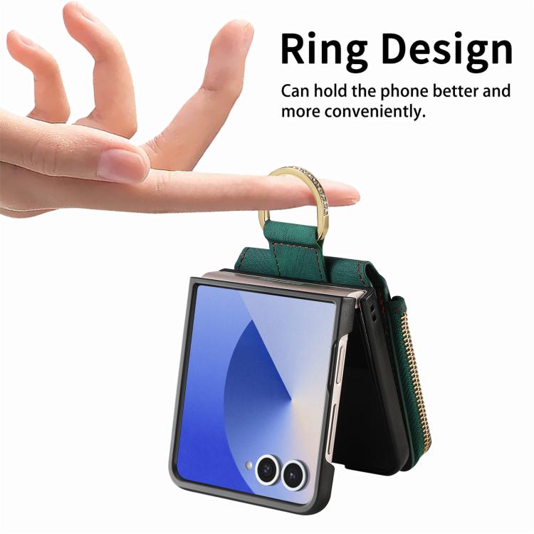 Custodia per telefono a portafoglio con cerniera verticale con anello retrò, For Galaxy Z Flip8 5G, For Galaxy Z Flip7 5G, For Galaxy Z Flip6