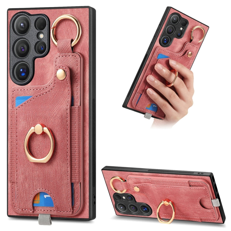Custodia per telefono con borsa per carte ad anello in stile retrò con anello per appendere, For Samsung Galaxy A36, For Samsung Galaxy S24 Ultra 5G, For Samsung Galaxy S24+ 5G, For Samsung Galaxy A15