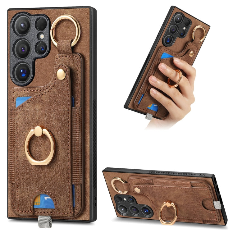 Custodia per telefono con borsa per carte ad anello in stile retrò con anello per appendere, For Samsung Galaxy A36, For Samsung Galaxy S24 Ultra 5G, For Samsung Galaxy S24+ 5G, For Samsung Galaxy A15