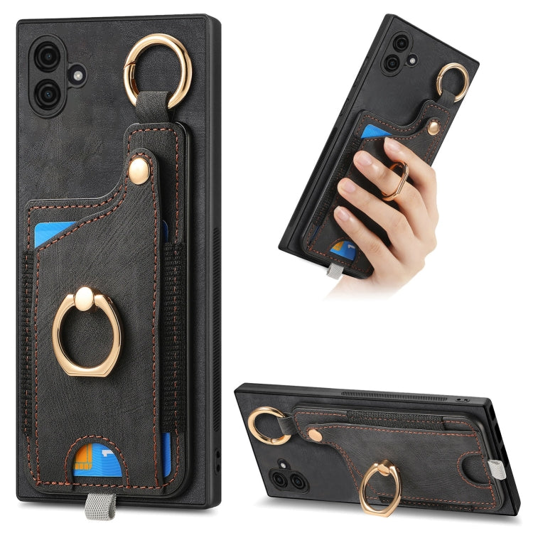 Custodia per telefono con borsa per carte ad anello in stile retrò con anello per appendere, For Samsung Galaxy A05, For Samsung Galaxy A05s, For Samsung Galaxy A25, For Samsung Galaxy S23 FE 5G