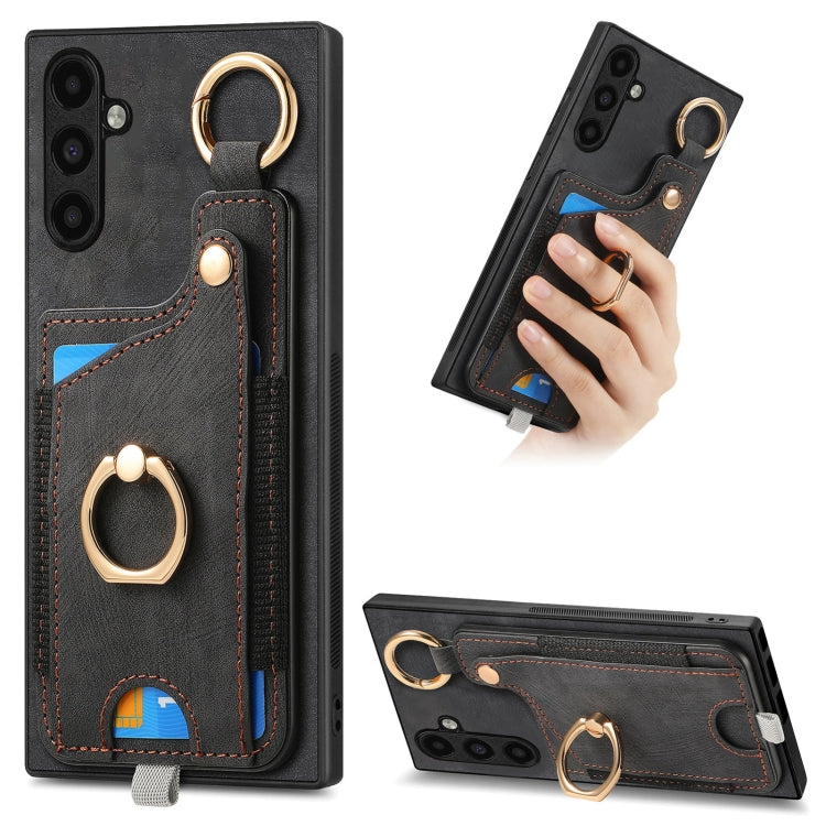 Custodia per telefono con borsa per carte ad anello in stile retrò con anello per appendere, For Samsung Galaxy A05, For Samsung Galaxy A05s, For Samsung Galaxy A25, For Samsung Galaxy S23 FE 5G