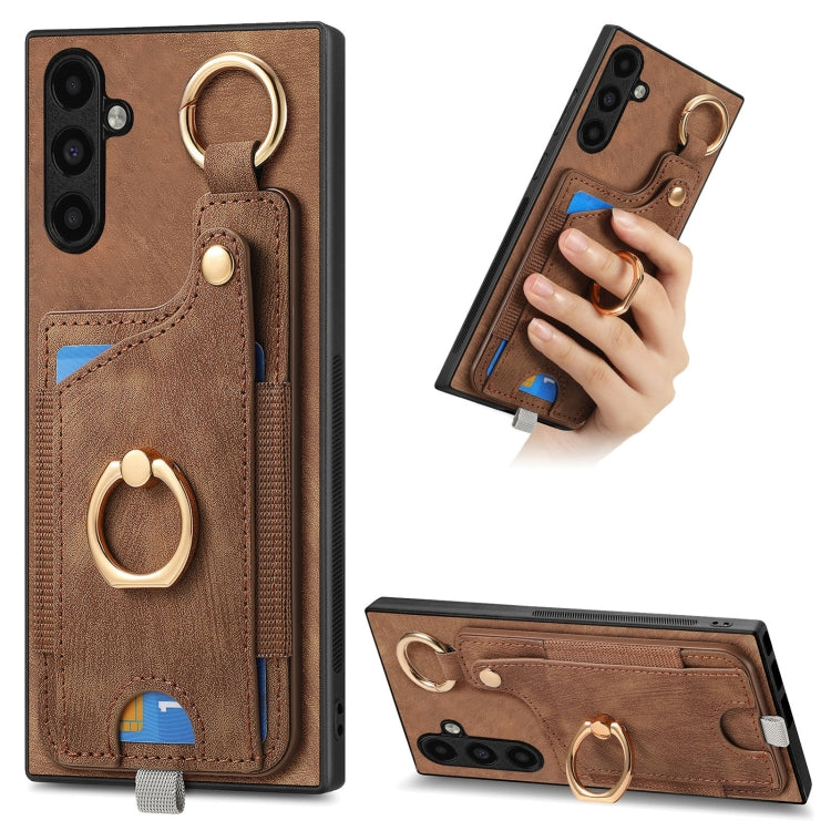 Custodia per telefono con borsa per carte ad anello in stile retrò con anello per appendere, For Samsung Galaxy A36, For Samsung Galaxy S24 Ultra 5G, For Samsung Galaxy S24+ 5G, For Samsung Galaxy A15