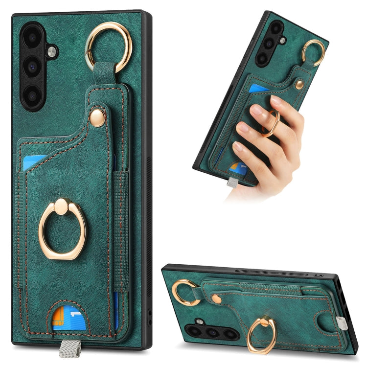 Custodia per telefono con borsa per carte ad anello in stile retrò con anello per appendere, For Samsung Galaxy A36, For Samsung Galaxy S24 Ultra 5G, For Samsung Galaxy S24+ 5G, For Samsung Galaxy A15