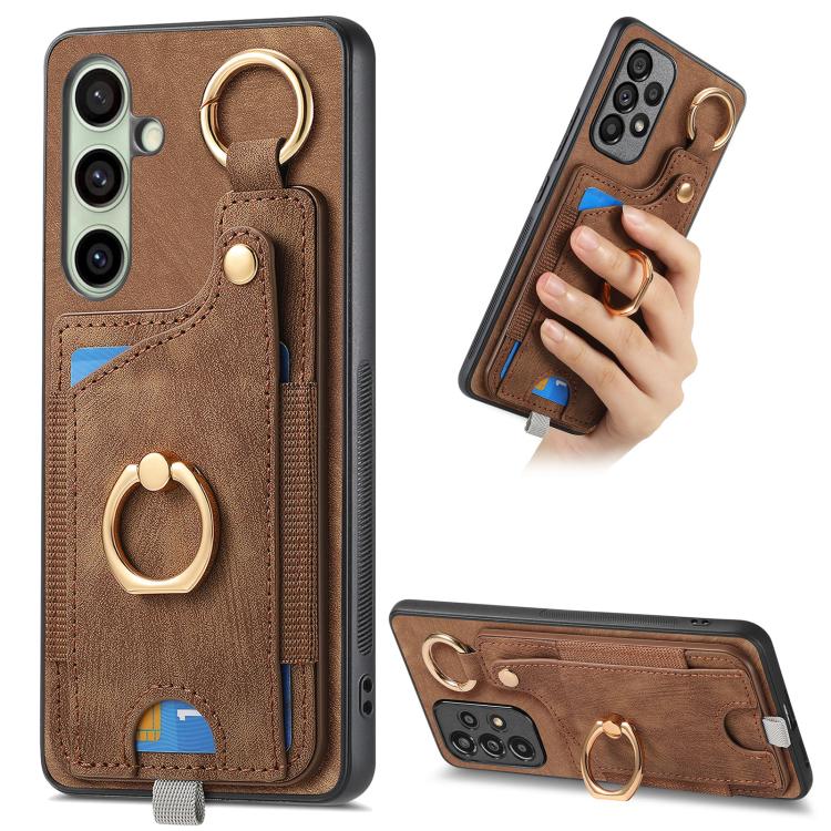 Custodia per telefono con borsa per carte ad anello in stile retrò con anello per appendere, For Samsung Galaxy A36, For Samsung Galaxy S24 Ultra 5G, For Samsung Galaxy S24+ 5G, For Samsung Galaxy A15