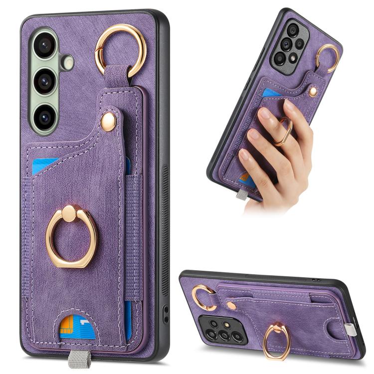 Custodia per telefono con borsa per carte ad anello in stile retrò con anello per appendere, For Samsung Galaxy A36, For Samsung Galaxy S24 Ultra 5G, For Samsung Galaxy S24+ 5G, For Samsung Galaxy A15