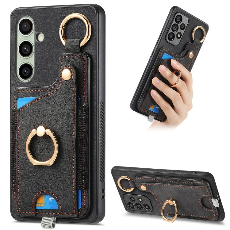 Custodia per telefono con borsa per carte ad anello in stile retrò con anello per appendere, For Samsung Galaxy A57 5G, For Samsung Galaxy A37 5G, For Samsung Galaxy S25 Edge 5G, For Samsung Galaxy A56 5G