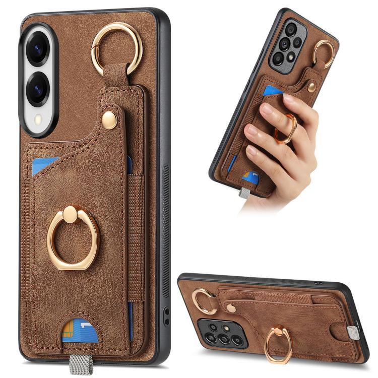 Custodia per telefono con borsa per carte ad anello in stile retrò con anello per appendere, For Samsung Galaxy A57 5G, For Samsung Galaxy A37 5G, For Samsung Galaxy S25 Edge 5G, For Samsung Galaxy A56 5G