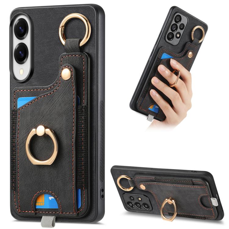 Custodia per telefono con borsa per carte ad anello in stile retrò con anello per appendere, For Samsung Galaxy A57 5G, For Samsung Galaxy A37 5G, For Samsung Galaxy S25 Edge 5G, For Samsung Galaxy A56 5G