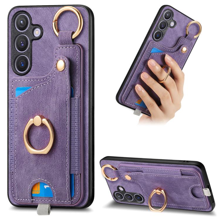 Custodia per telefono con borsa per carte ad anello in stile retrò con anello per appendere, For Samsung Galaxy A57 5G, For Samsung Galaxy A37 5G, For Samsung Galaxy S25 Edge 5G, For Samsung Galaxy A56 5G