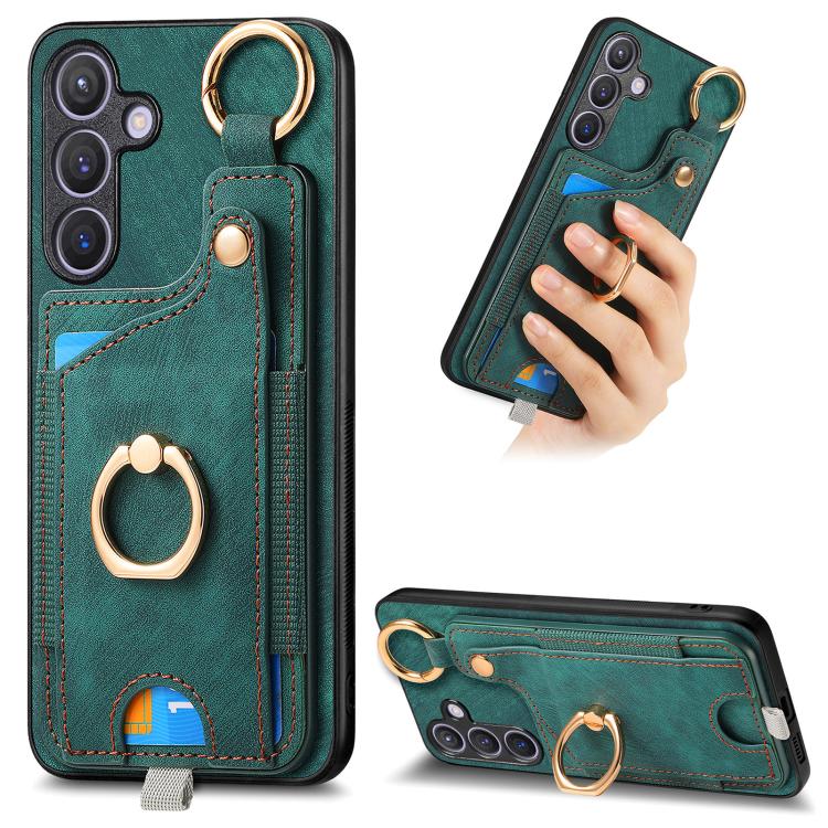 Custodia per telefono con borsa per carte ad anello in stile retrò con anello per appendere, For Samsung Galaxy A57 5G, For Samsung Galaxy A37 5G, For Samsung Galaxy S25 Edge 5G, For Samsung Galaxy A56 5G