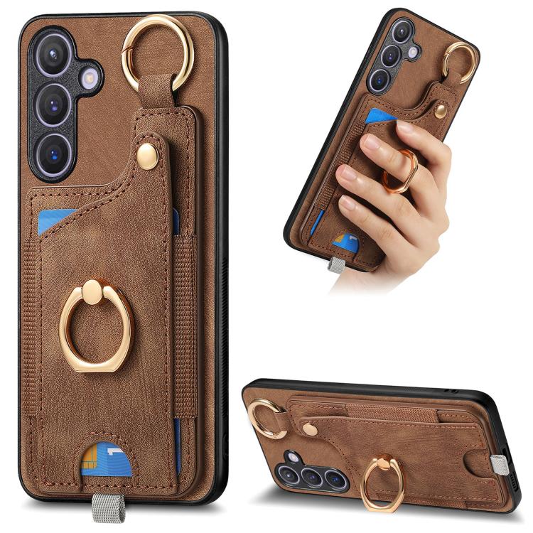 Custodia per telefono con borsa per carte ad anello in stile retrò con anello per appendere, For Samsung Galaxy A57 5G, For Samsung Galaxy A37 5G, For Samsung Galaxy S25 Edge 5G, For Samsung Galaxy A56 5G