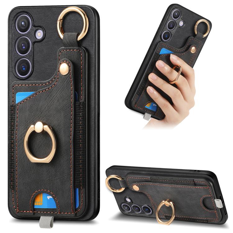 Custodia per telefono con borsa per carte ad anello in stile retrò con anello per appendere, For Samsung Galaxy A57 5G, For Samsung Galaxy A37 5G, For Samsung Galaxy S25 Edge 5G, For Samsung Galaxy A56 5G