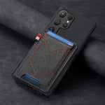 Custodia per cellulare in pelle con texture denim con slot per schede, For Samsung Galaxy S24 Ultra 5G, For Samsung Galaxy S24+ 5G
