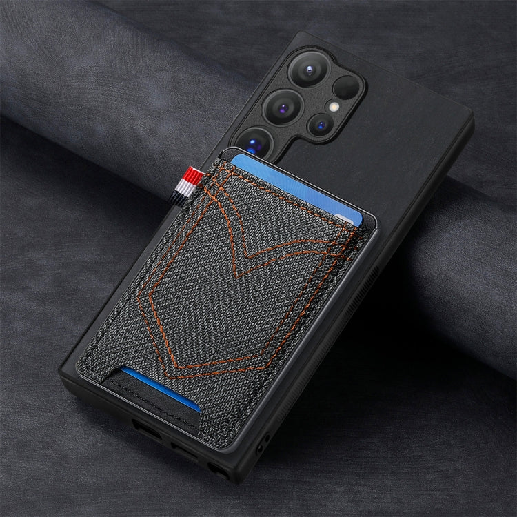 Custodia per cellulare in pelle con texture denim con slot per schede, For Samsung Galaxy S24 Ultra 5G, For Samsung Galaxy S24+ 5G
