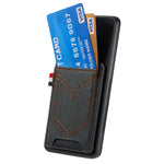 Custodia per cellulare in pelle con texture denim con slot per schede, For Samsung Galaxy S24 Ultra 5G, For Samsung Galaxy S24+ 5G