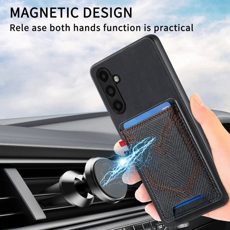 Custodia per cellulare in pelle con texture denim con slot per schede, For Samsung Galaxy S24 Ultra 5G, For Samsung Galaxy S24+ 5G