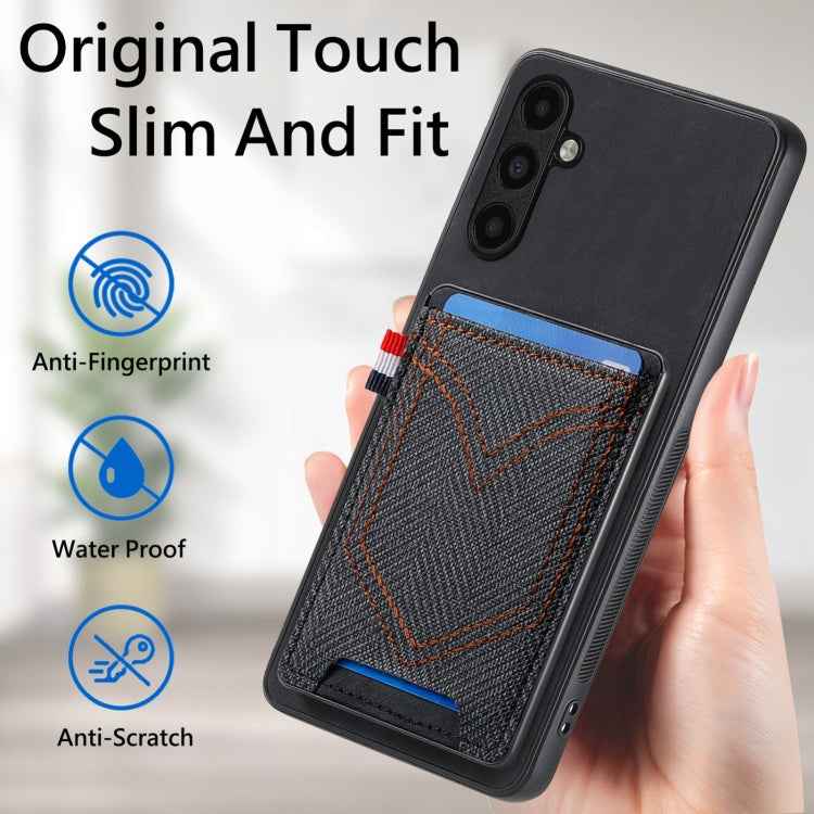 Custodia per cellulare in pelle con texture denim con slot per schede, For Samsung Galaxy S24 Ultra 5G, For Samsung Galaxy S24+ 5G