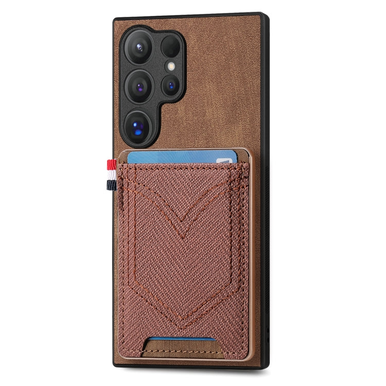 Custodia per cellulare in pelle con texture denim con slot per schede, For Samsung Galaxy S24 Ultra 5G, For Samsung Galaxy S24+ 5G
