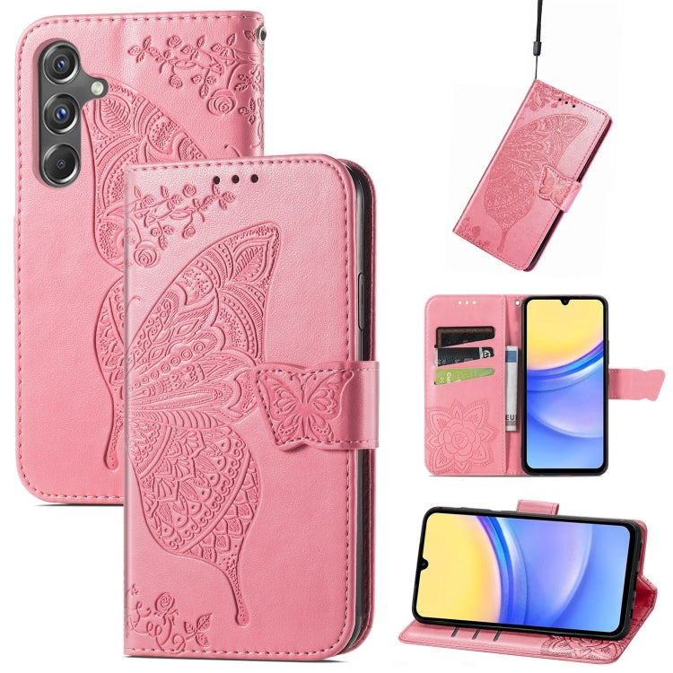 Custodia per telefono in pelle con motivo farfalla amore fiore goffrato, For Samsung Galaxy C55, For Samsung Galaxy A15