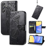 Custodia per telefono in pelle con motivo farfalla amore fiore goffrato, For Samsung Galaxy C55, For Samsung Galaxy A15