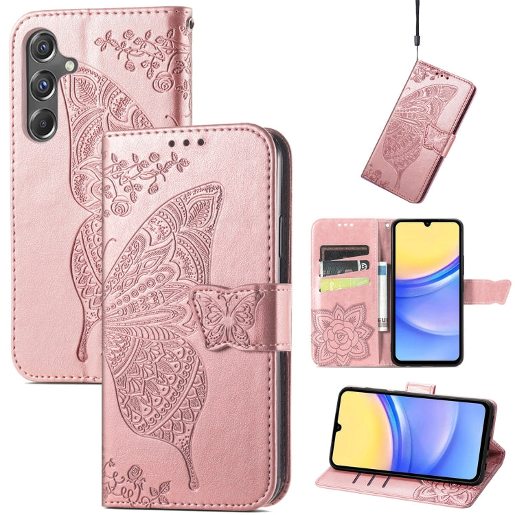 Custodia per telefono in pelle con motivo farfalla amore fiore goffrato, For Samsung Galaxy C55, For Samsung Galaxy A15